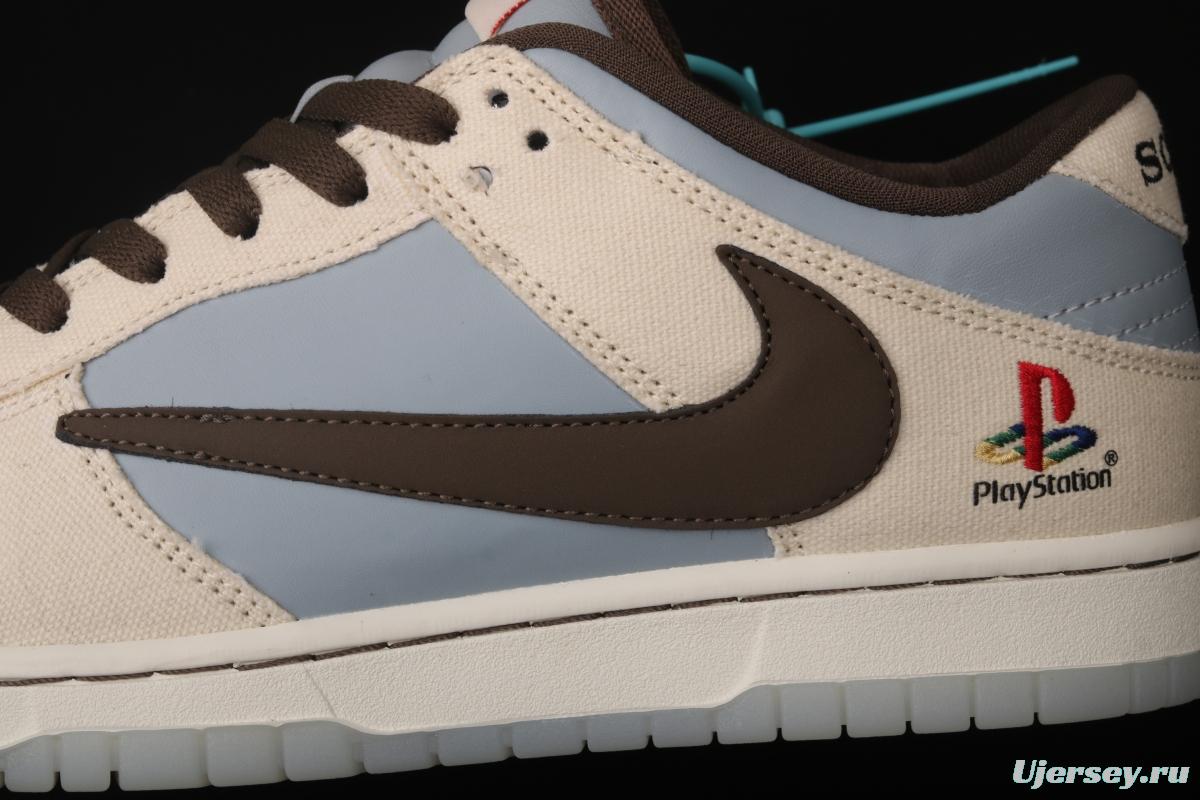 Travis Scott x PlayStation x NIKE DUNK Low tripartite joint name barb low-top skateboard shoes CU1726-800