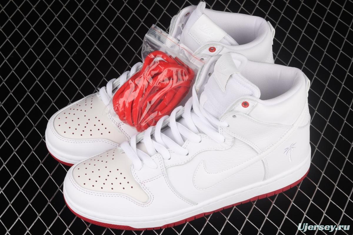 NIKE DUNK SB Zoom High Pro Qs white and red scraping, white coconut SB crushing rebounds, high upper shoes AH9613-116