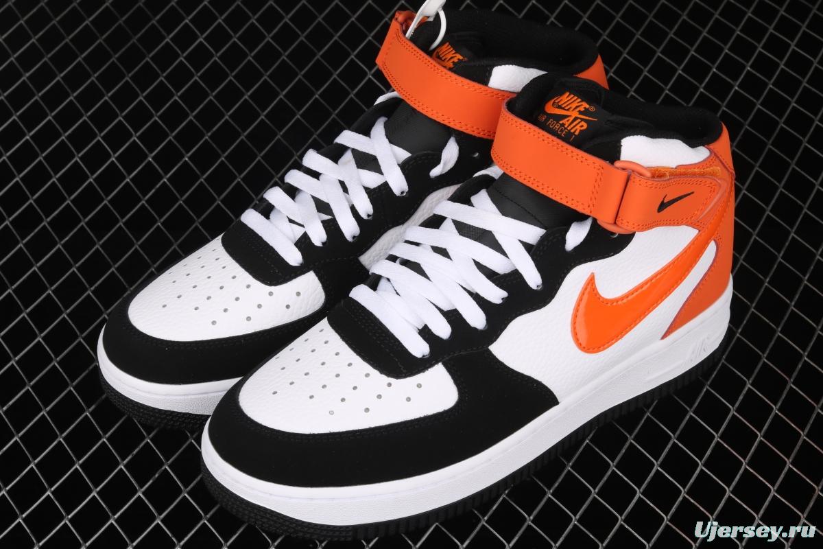 NIKE Air Force 1o07 Mid black orange color matching medium top casual board shoes 554724-058