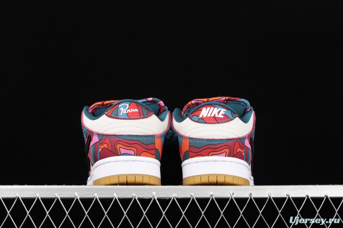 Parra x NIKE DUNK SB Low Pro White, Blue and Red Abstract Art scratch Music Olympic Slam Dunk Series retro low-top leisure sports skateboard shoes DH7695-600