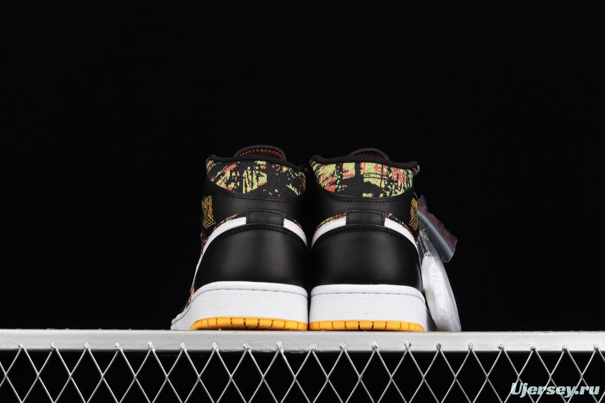 Air Jordan 1 Mid SE flower black Zhongbang basketball shoes 555112-003