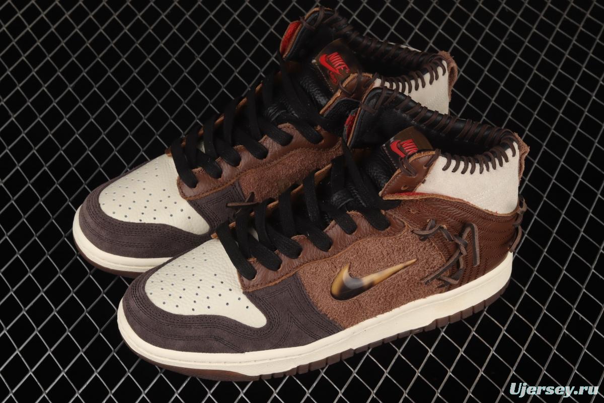 Bodega x Nike DUNK Hi Legend brown stitching and stitching high top fashion skateboard shoes CZ8125-200