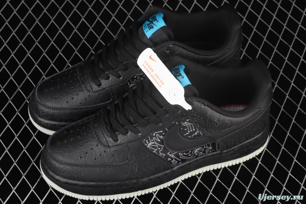 NIKE Air Force 1' 07 Low black and blue luminous low-top casual board shoes DH5354-001