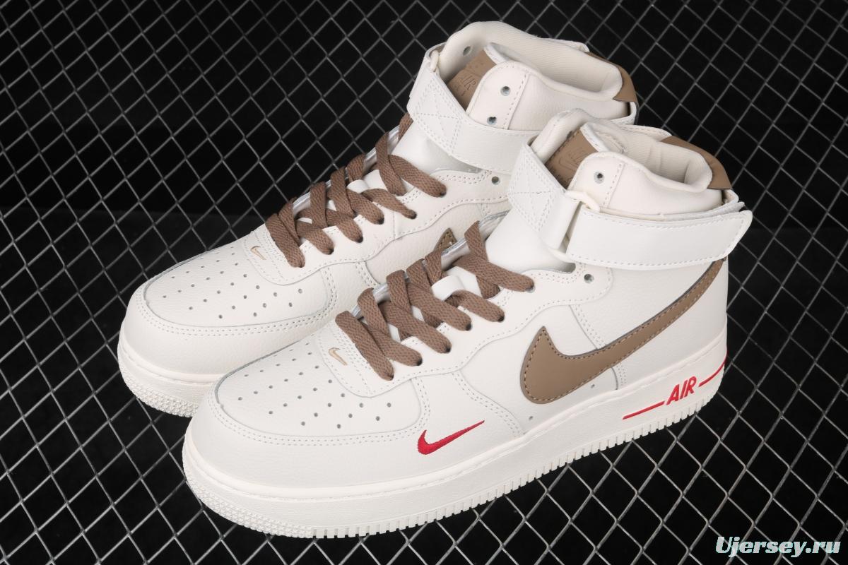 NIKE Air Force 1 Mid milky white light brown hook high-top casual board shoes 808788-995