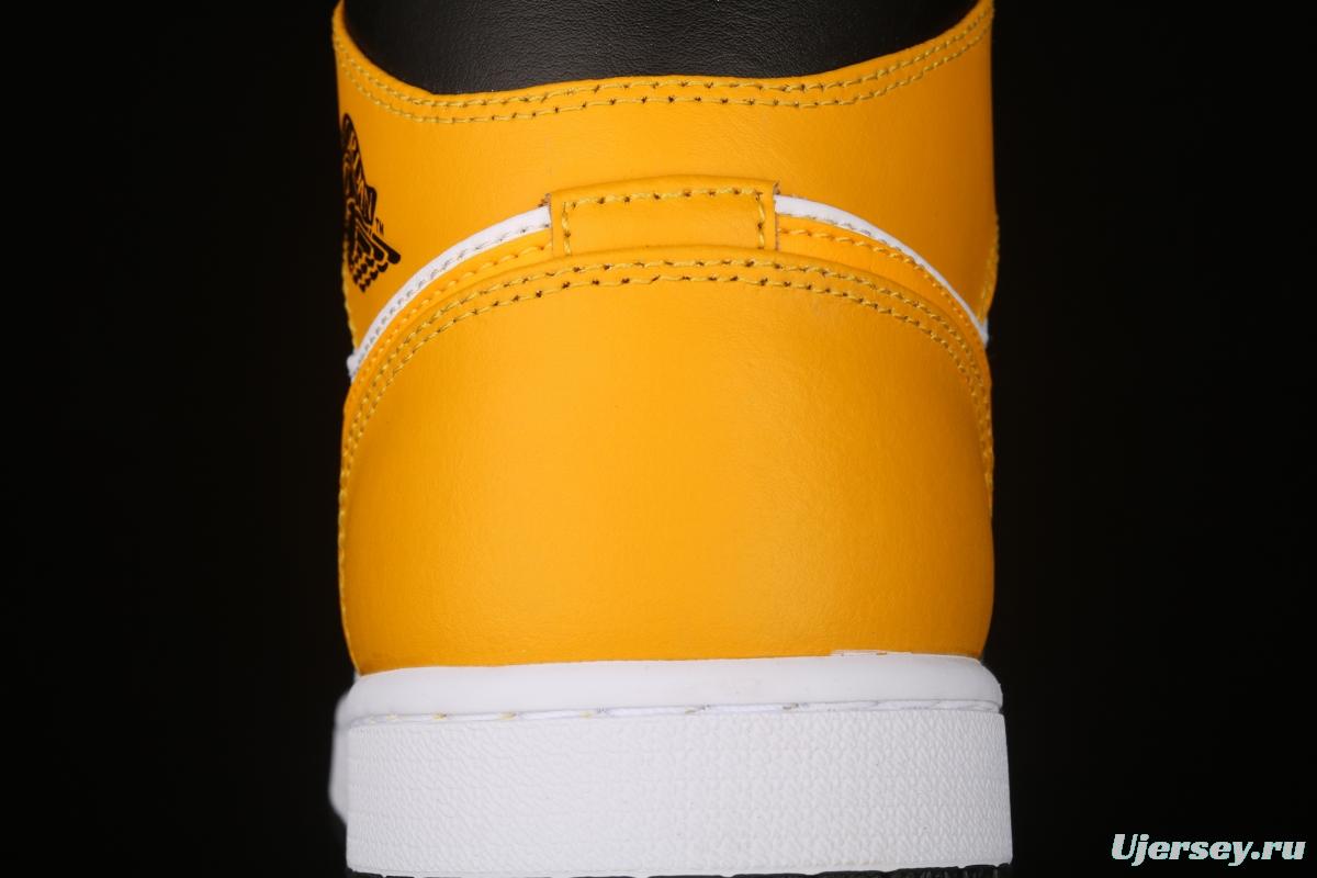 Air Jordan 1 Mid White and Yellow Zhongbang Basketball shoes 554724-170