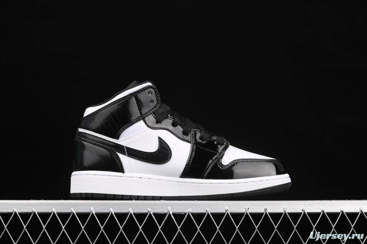 Air Jordan 1 Mid All-Star Bang all-Star black and white lacquered leather basketball shoes DD1649-001