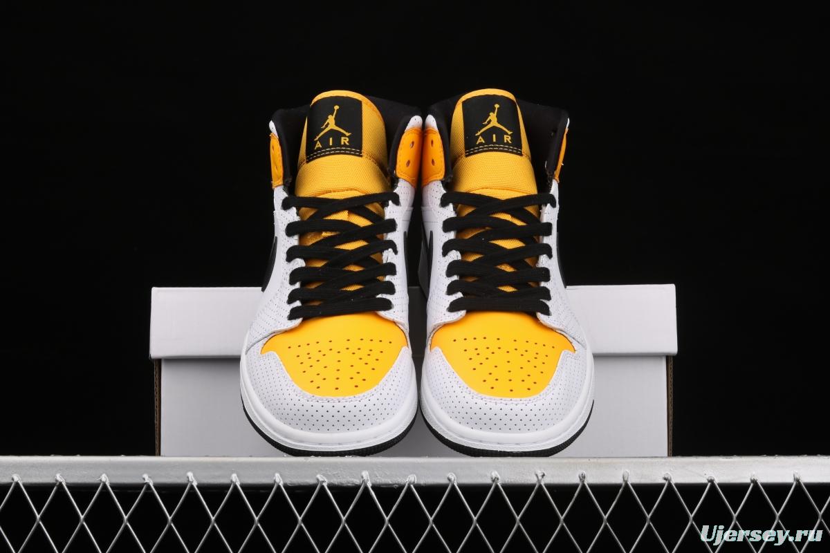 Air Jordan 1 Mid white, yellow and black Zhongbang basketball shoes BQ6472-107,