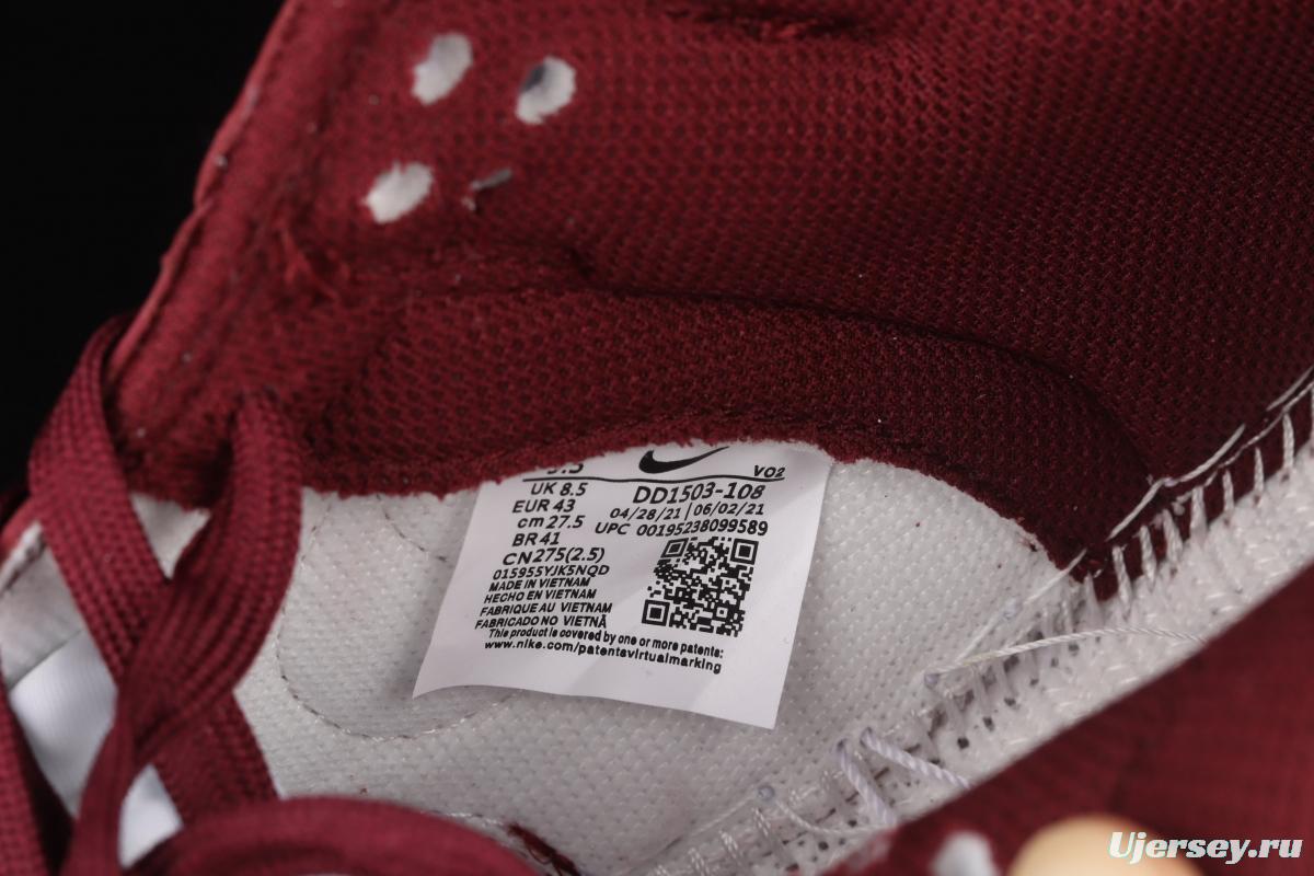 NIKE SB DUNK Low Prm wine red and white color SB buckle rebound fashion leisure board shoes DD1503-108