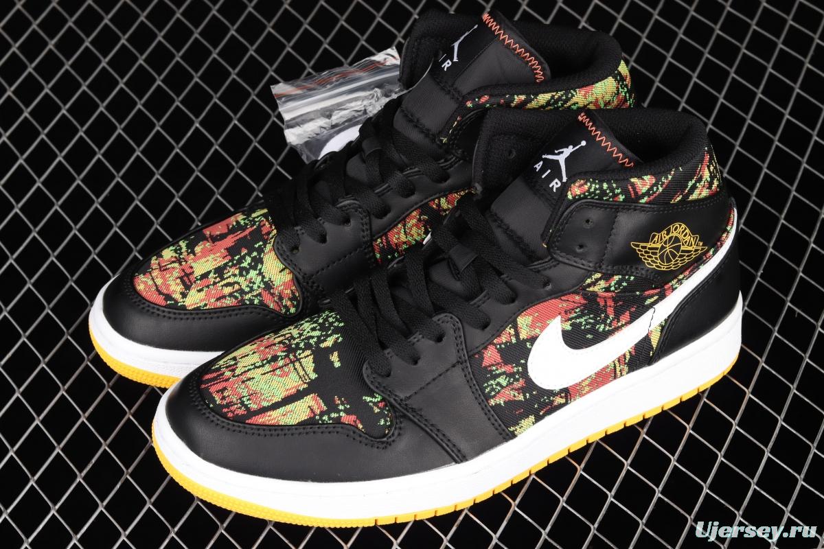 Air Jordan 1 Mid SE flower black Zhongbang basketball shoes 555112-003
