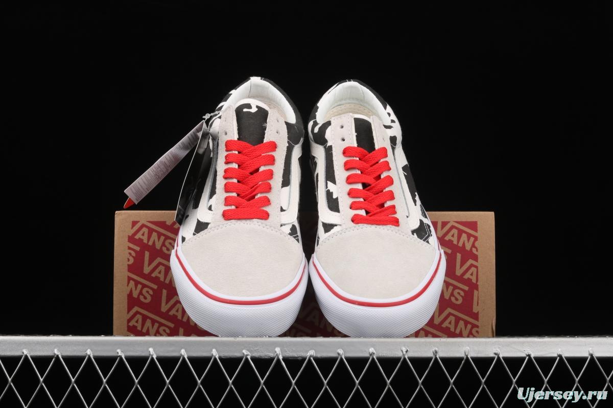 Vans Old Skool customized electric embroidery version of milk white cow low-side vulcanized skateboard shoes