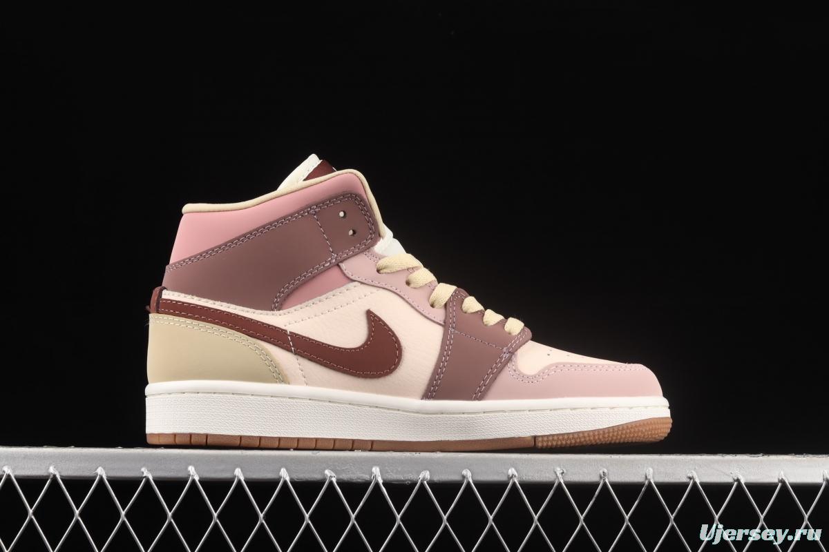 Air Jordan 1 Mid cigarette ash purple red bean Zhongbang basketball shoes DO7440-821