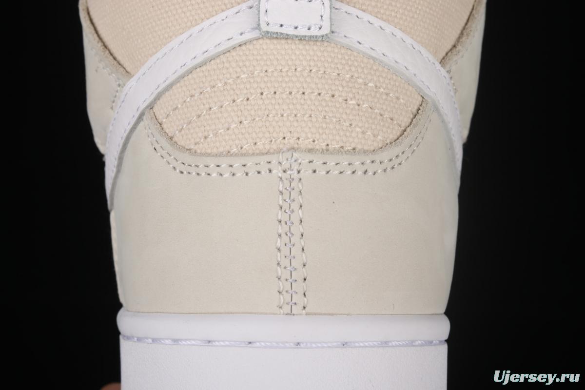 NIKE SB DUNK High Unbleached Pack linen color SB buckle rebound fashion casual board shoes DA9626-100