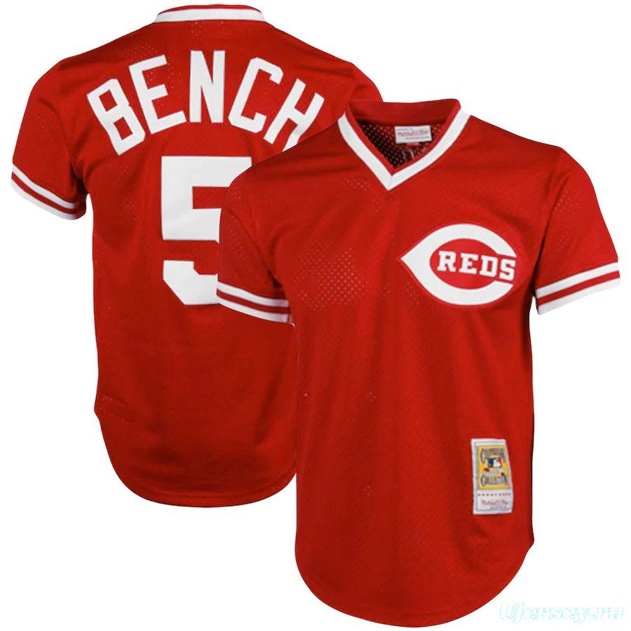 Men's Johnny Bench Red Cooperstown Collection Mesh Batting Practice Throwback Jersey