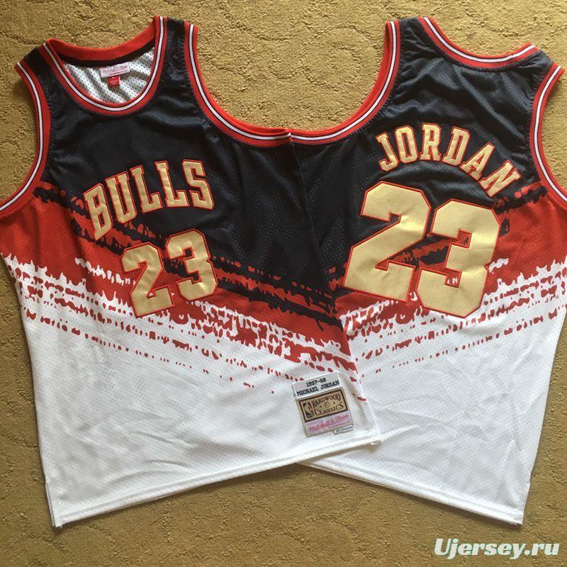 Men's Michael Jordan Black White And Red Retro Classic Team Jersey