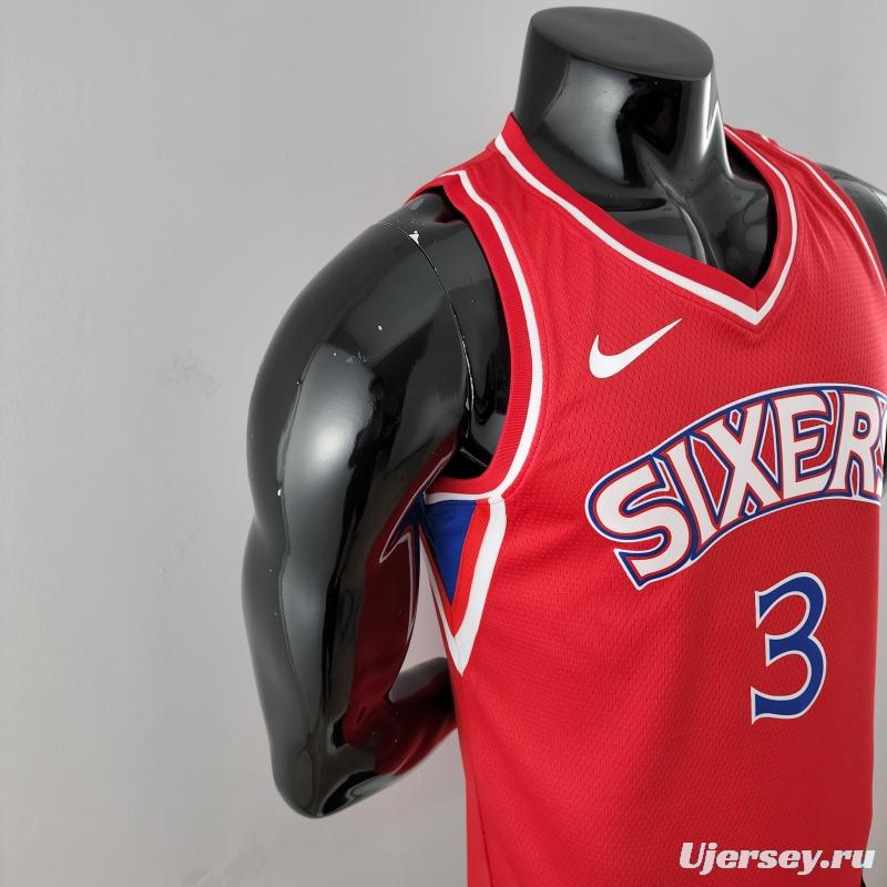 Rookie Philadelphia 76ers Iverson #3 Red NBA Jersey 