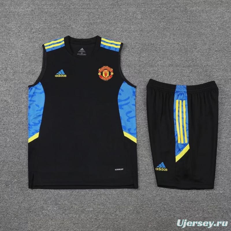 22/23 Manchester United Pre-Training Jersey Black+bule Vest