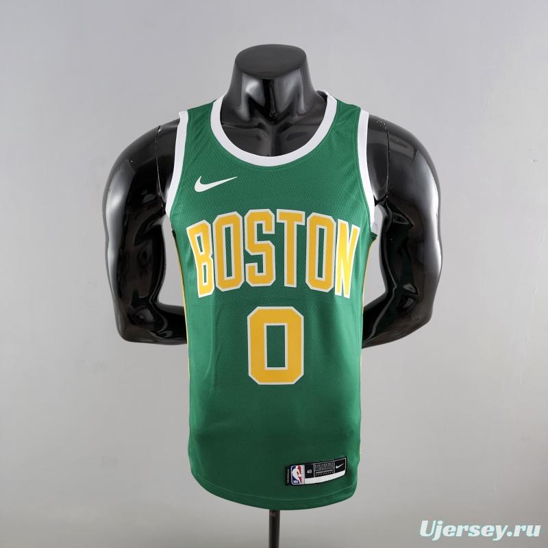 Boston Celtics Tatum #0 Green Gold NBA Jersey