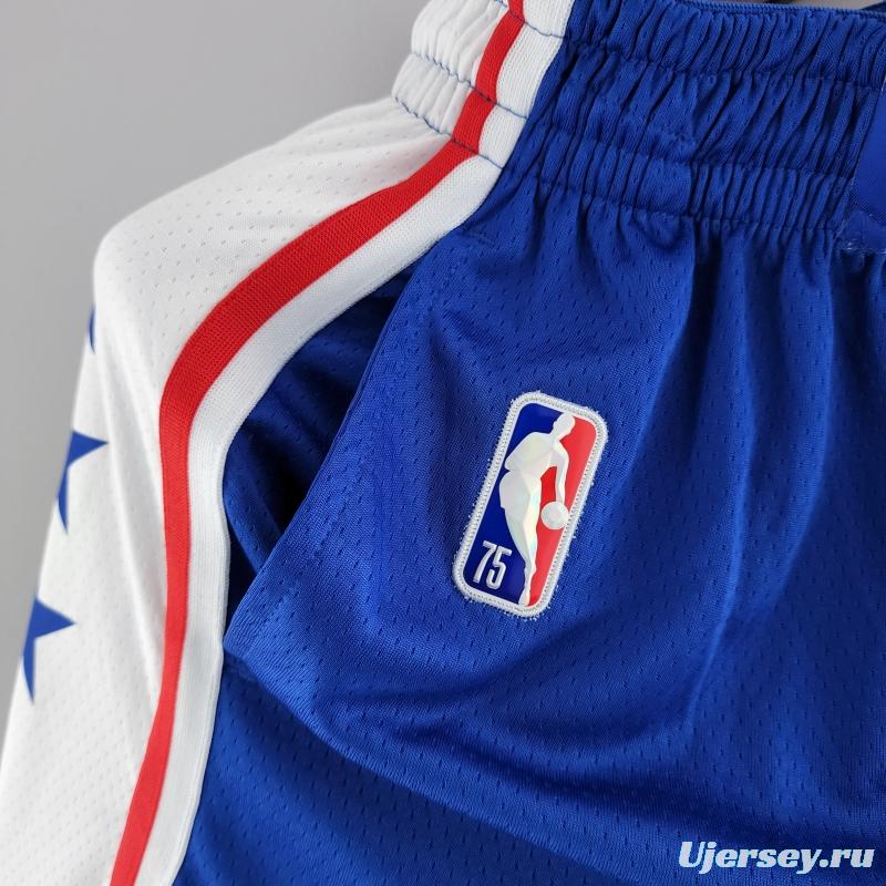 75th Anniversary Philadelphia 76ers NBA Shorts Blue White