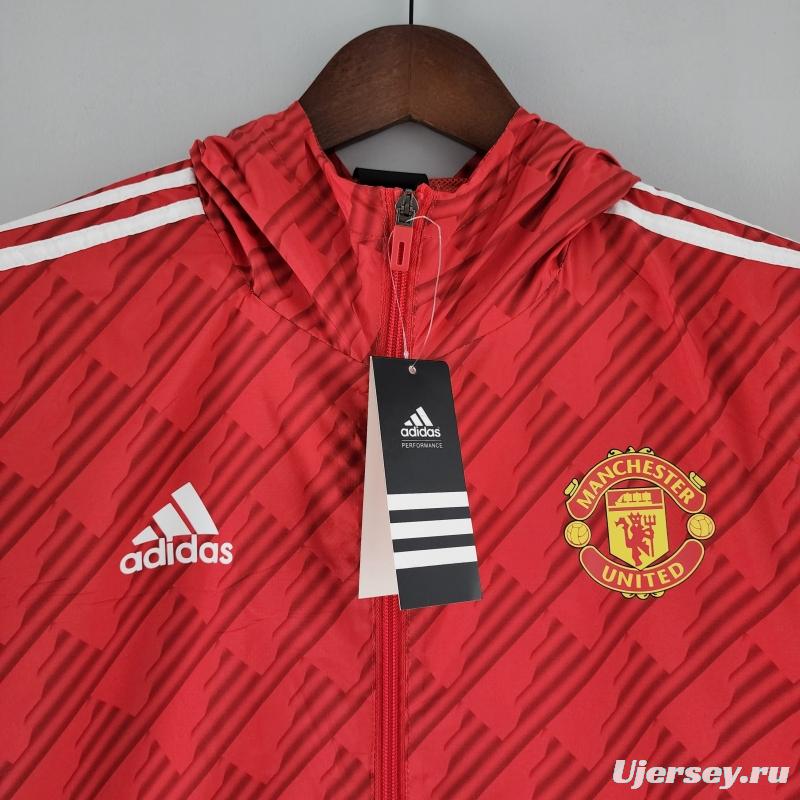 2022 Manchester United Windbreaker Red White Edge