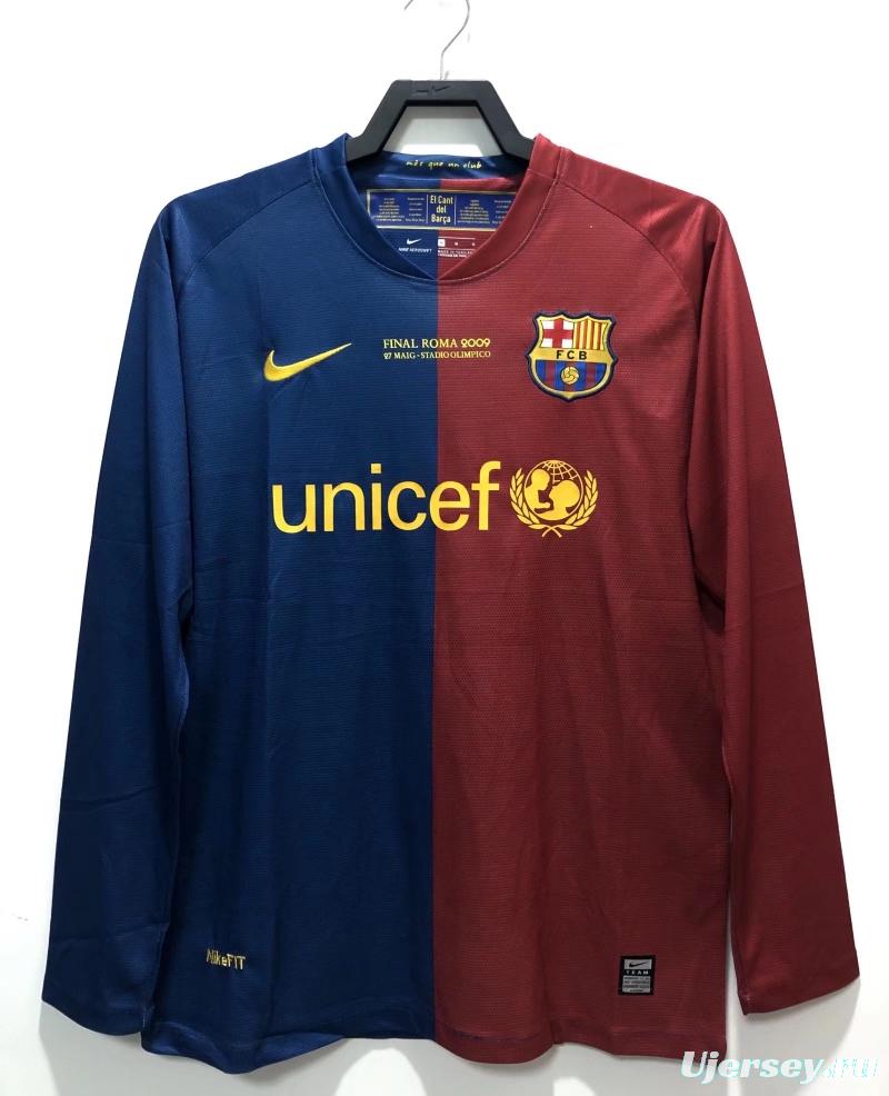 Retro 08/09 Long SLeeve Barcelona Home Champions Version Soccer Jersey