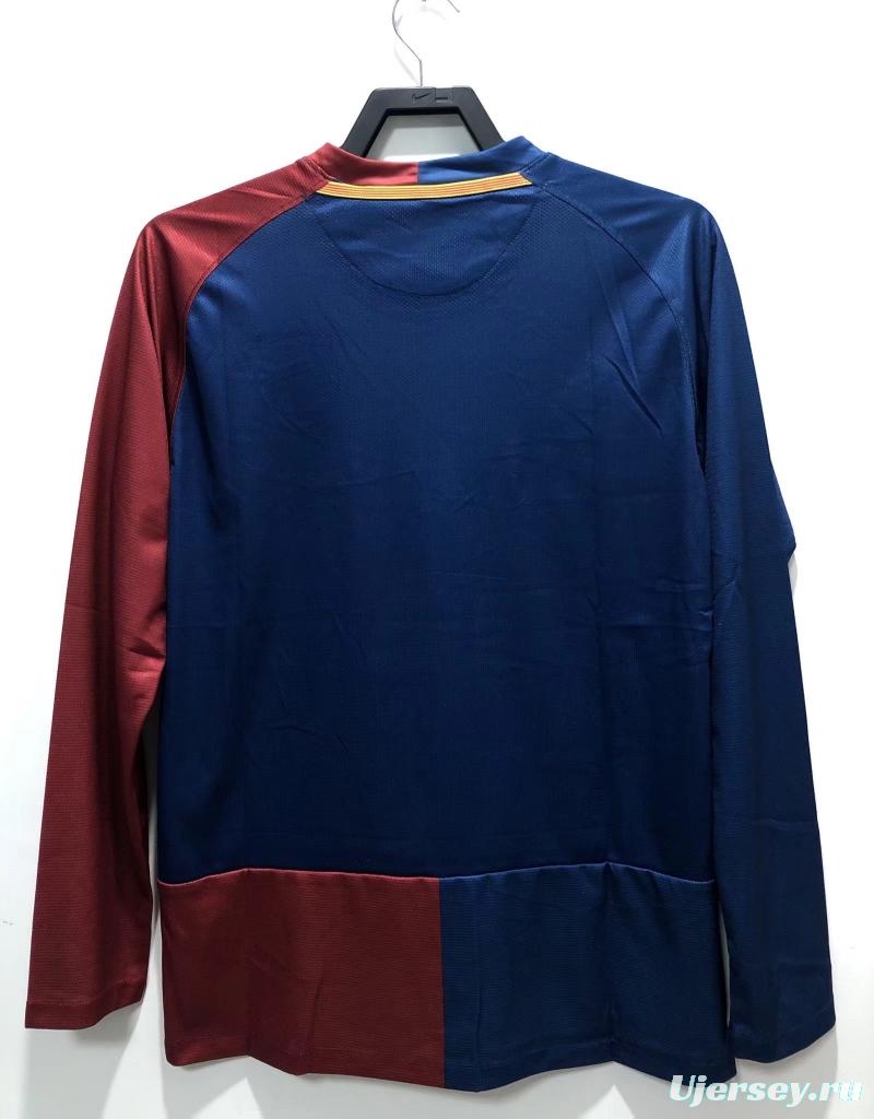 Retro 08/09 Long SLeeve Barcelona Home Champions Version Soccer Jersey