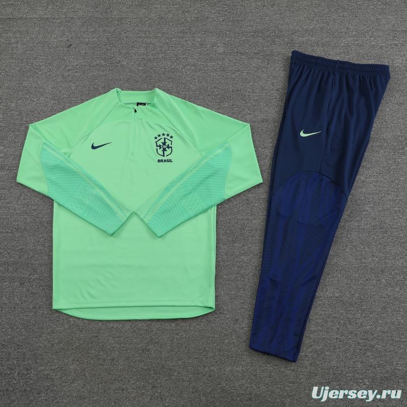 2022 Brazil Green Half Zipper Tracksuit