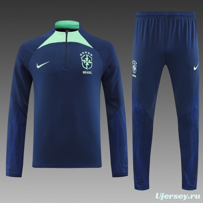 2022 Brazil Navy Half Zipper Tracksuit