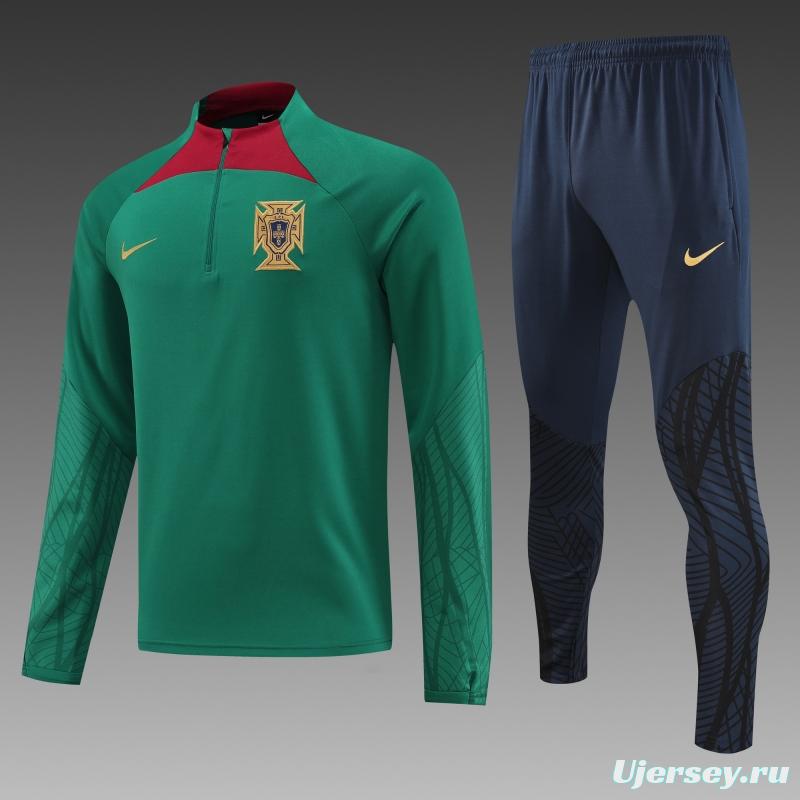 2022 Portugal Half Zipper Green Tracksuit