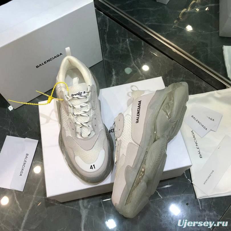 Men/Women Balenciaga Triple S White Clear Sole Khaki Sneaker Item 638038