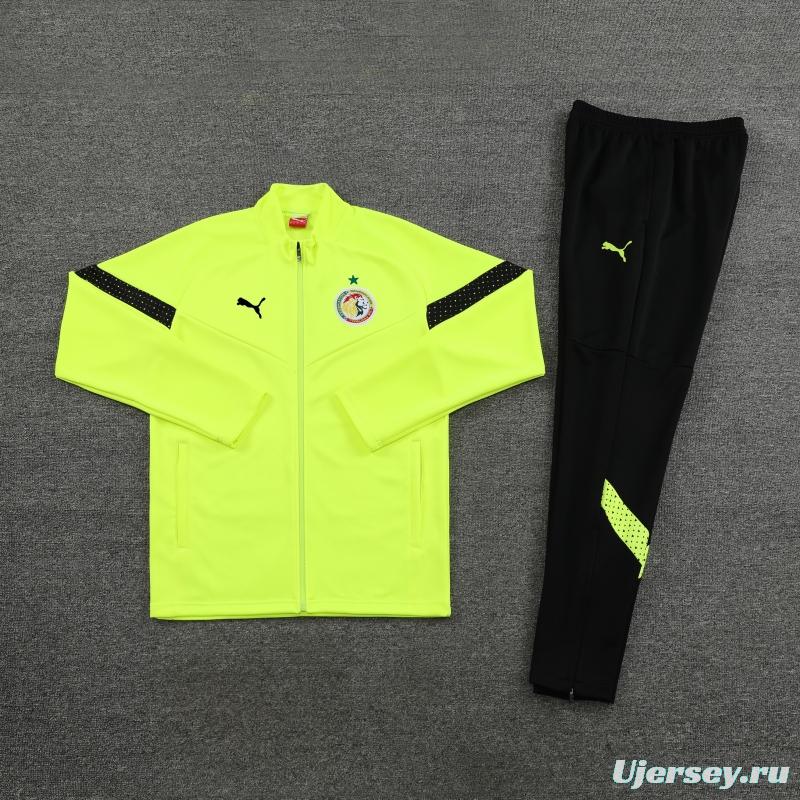 2022 Senegal Fluorescent Yellow Full Zipper Tracksuit