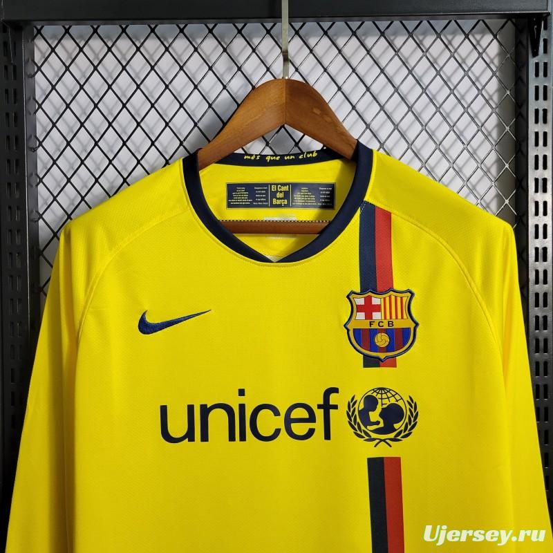 Long Sleeve Retro 08/09 Barcelona Away Yellow Jersey