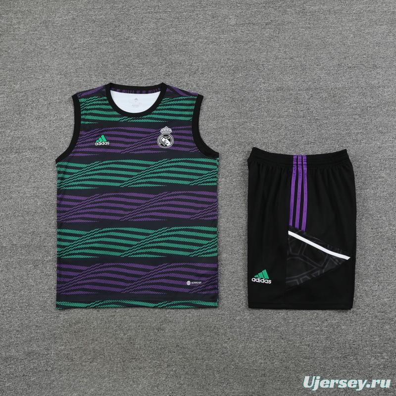 23-24 Real Madrid Stripe Pattern Vest Jersey+Shorts