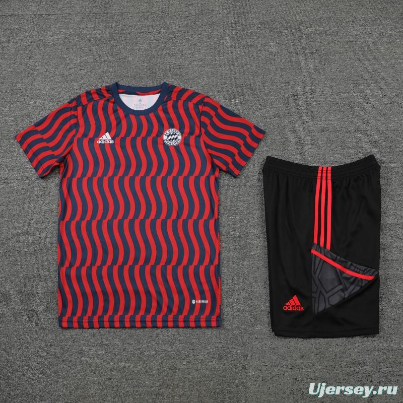 23-24 Bayern Munich Red/Blue Stripe Short Sleeve+Shorts