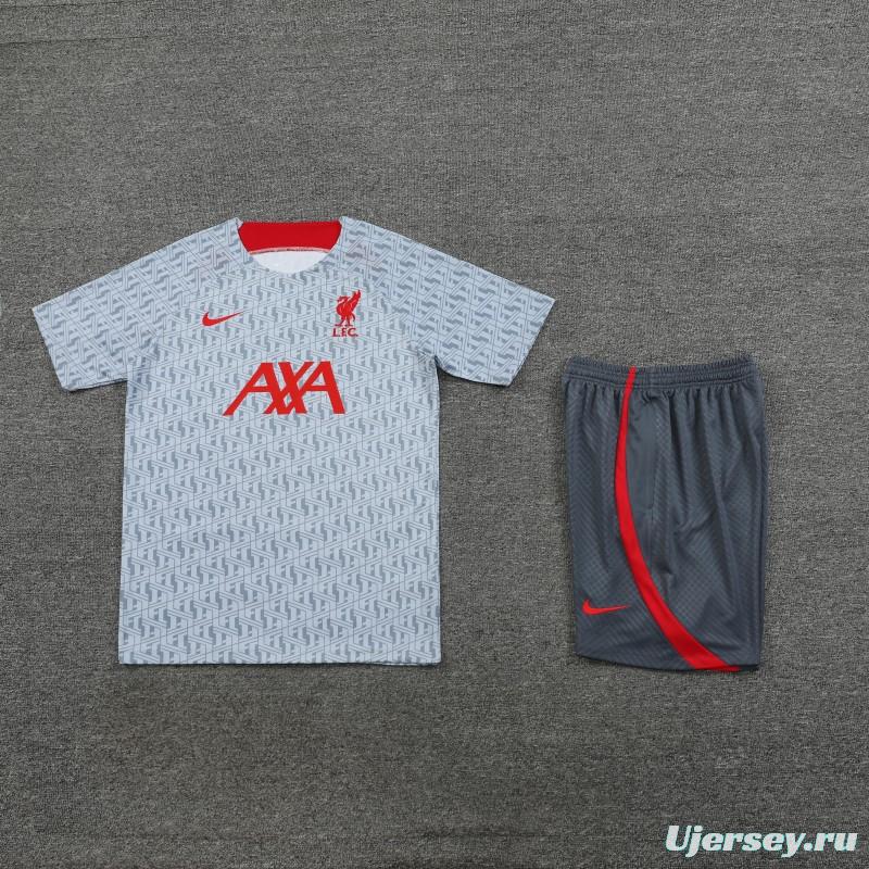 23-24 Liverpool White/Grey Grid Short Sleeve+Shorts