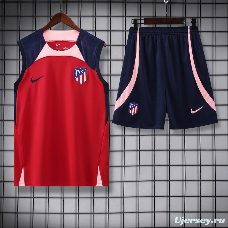 23-24 Atletico Madrid Red Black Vest Jersey+Shorts