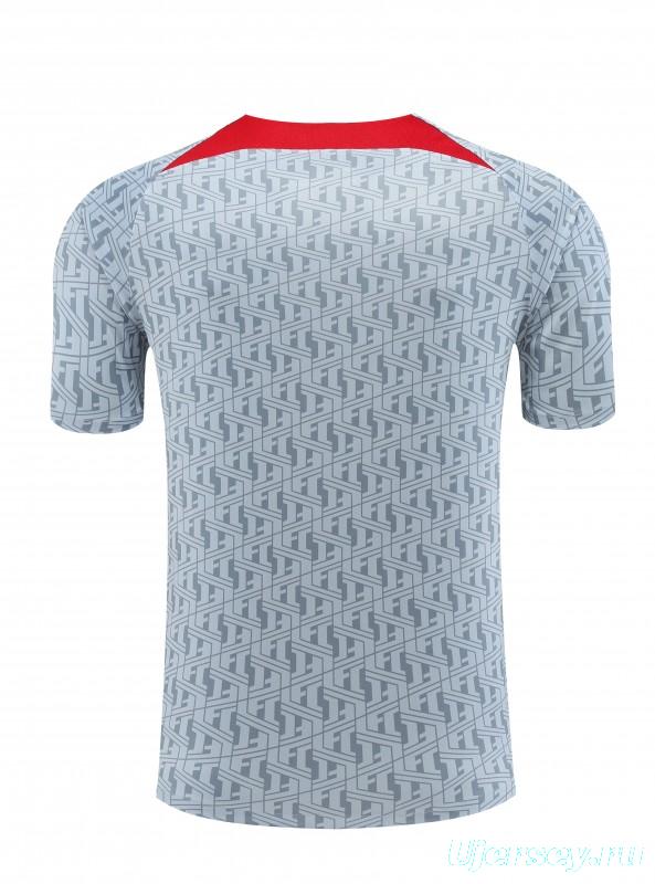 23-24 Liverpool White/Grey Grid Short Sleeve+Shorts