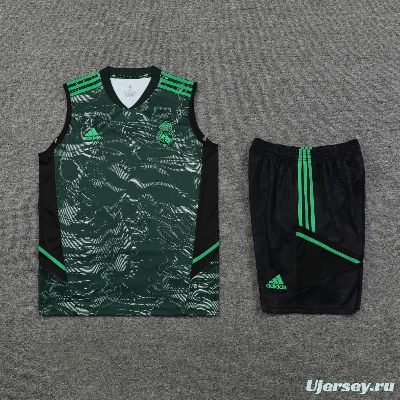 23-24 Real Madrid Black Green Pattern Vest Jersey+Shorts