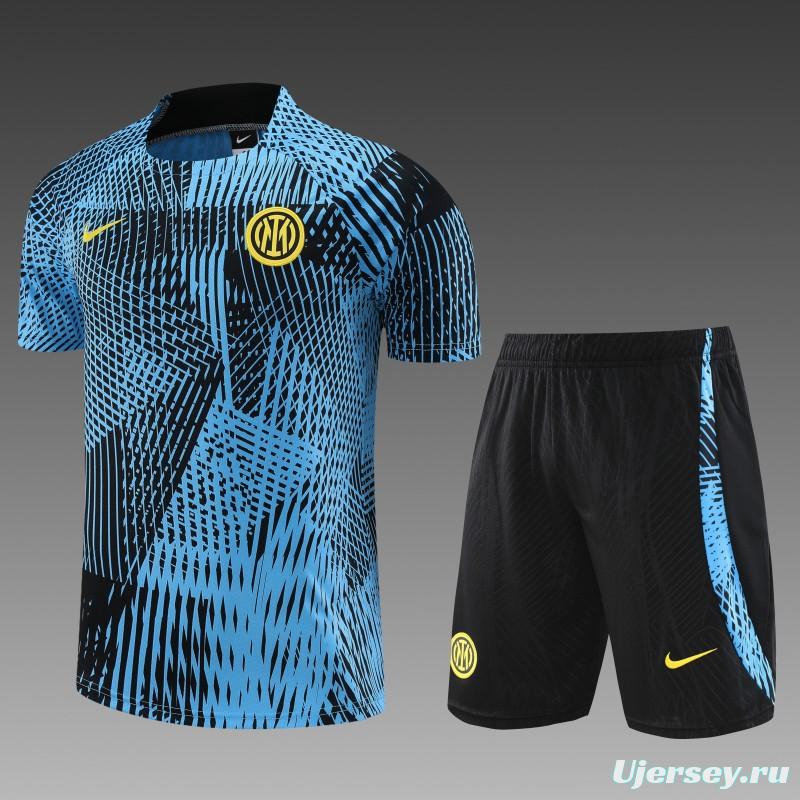 23 24 Inter Milan Black Blue Short Sleeve+Shorts