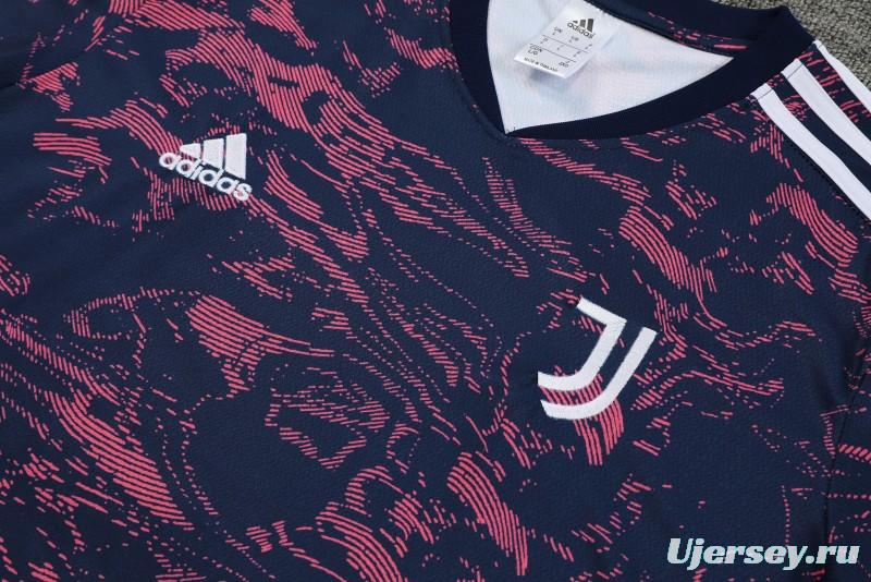 23 24 Juventus Red Navy Stripe Short Sleeve+Shorts