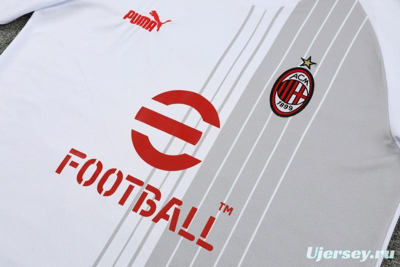 23 24 AC Milan White Grey Short Sleeve+Shorts