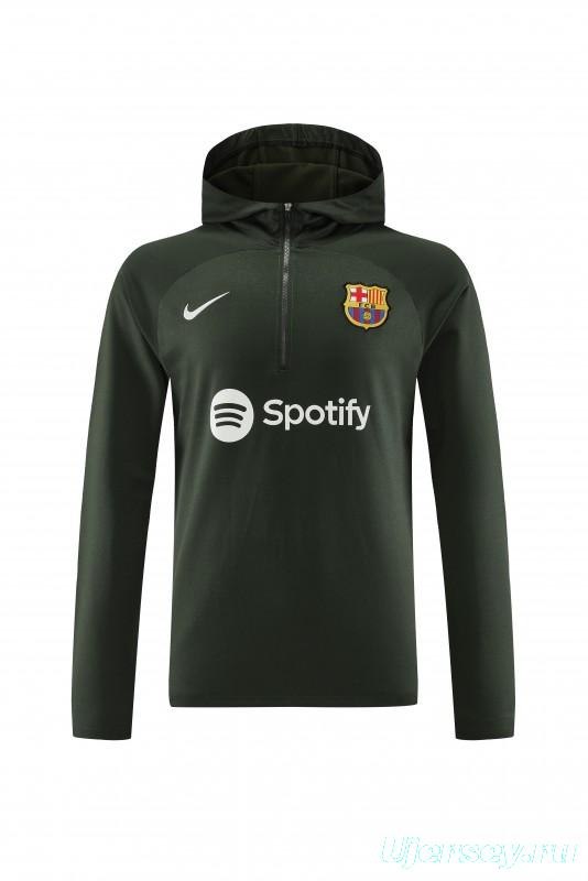 23/24 Barcelona Dark Green Hoodie Half Zipper Jacket+ Pants