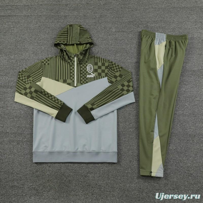 23/24 PUMA Green Grey Hoodie Half Zipper Jacket+Pants