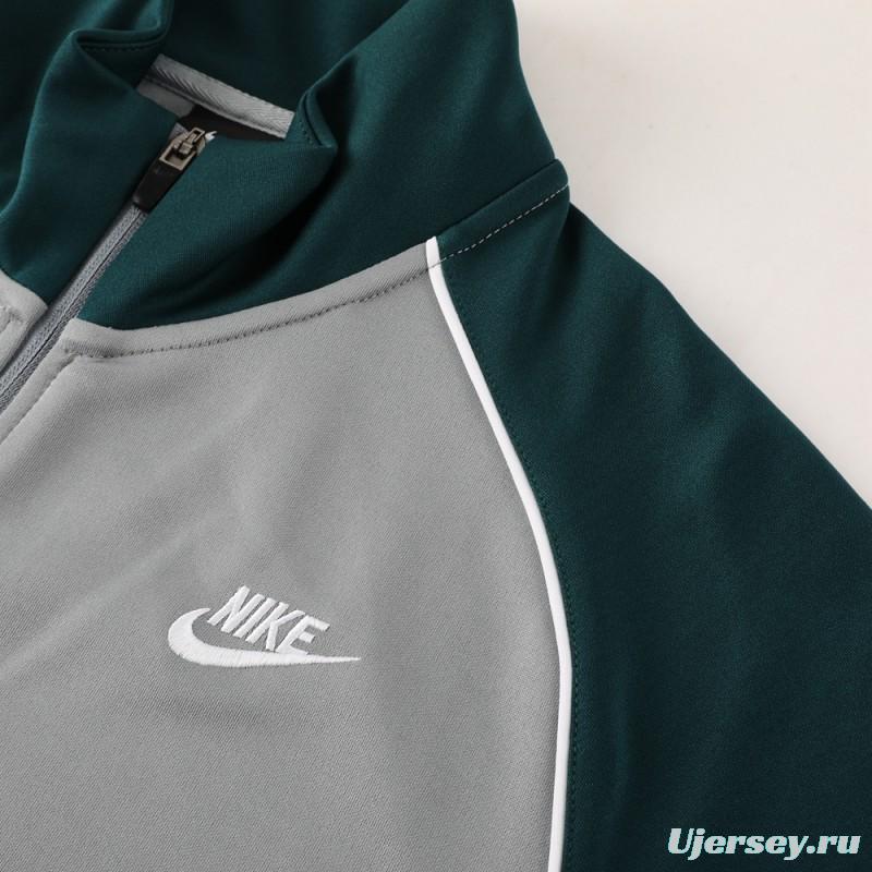 2023 NIKE Grey/Dark Green Hoodie Full Zipper Jacket +Pants