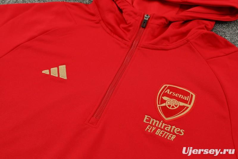 23/24 Arsenal Red Hoodie Half Zipper Jacket+ Pants