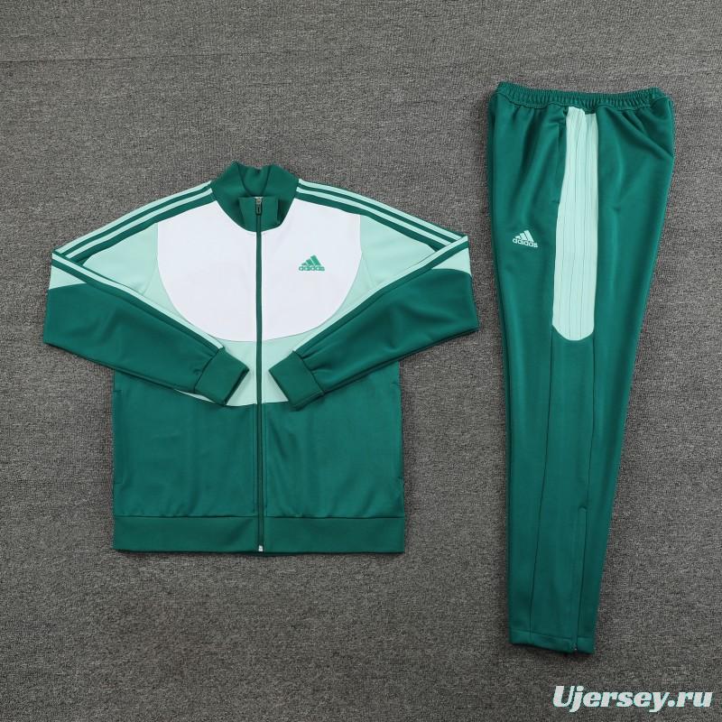 23/24 Adidas White/Green Full Zipper Hooide Jacket+Pants