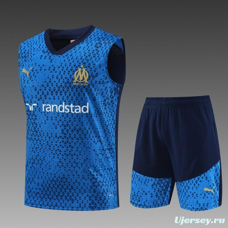 23-24 Olympique Marseille Blue Vest Jersey+Shorts