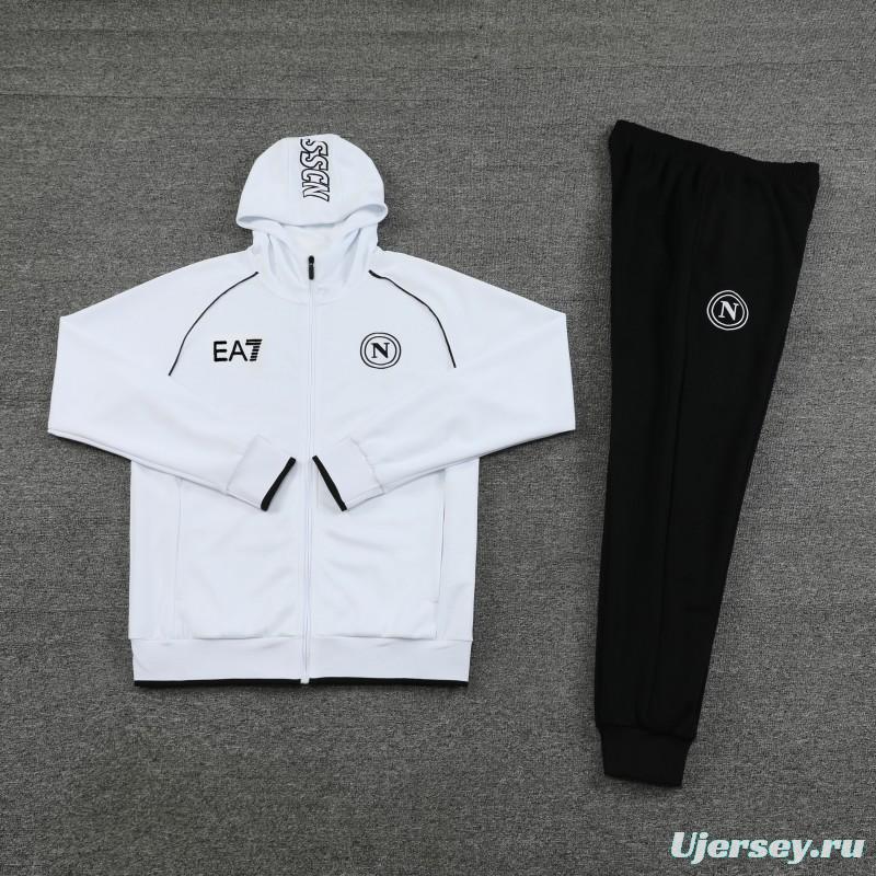 23/24 Napoli White Full Zipper Hoodie Jacket+Pants