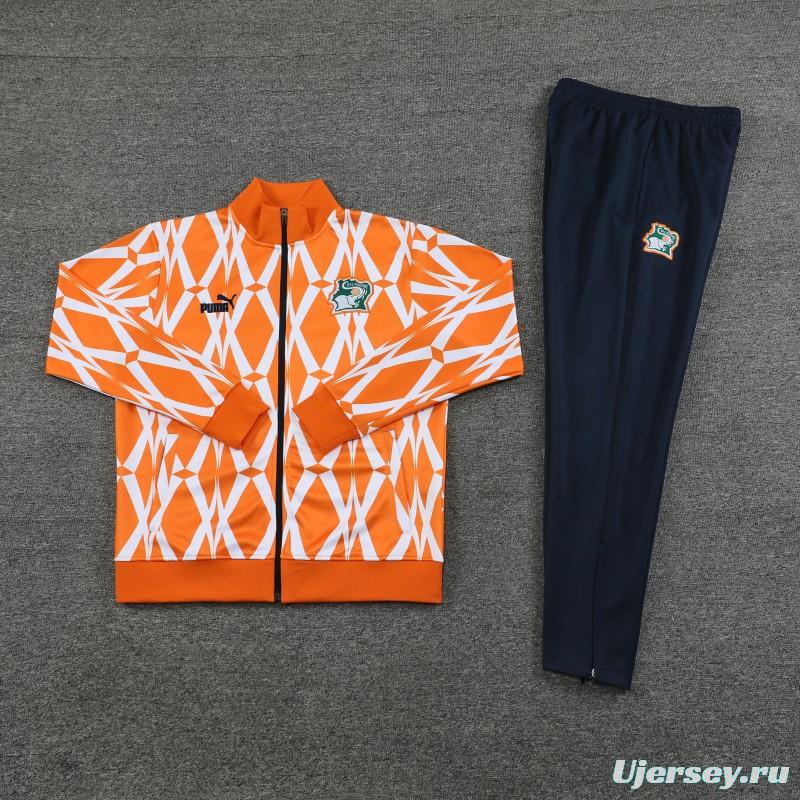 2024 Ivory Coast Orange  Full Zipper Hoodie Jacket+Pants