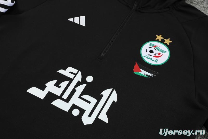 2024 Algeria Black Hoodie  Full Zipper Hoodie Jacket+Pants