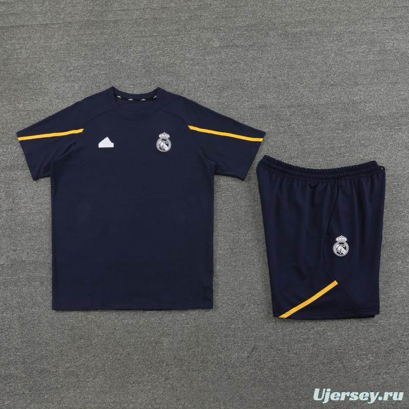 23/24 Real Madrid Navy Cotton Short Sleeve Jersey+Shorts